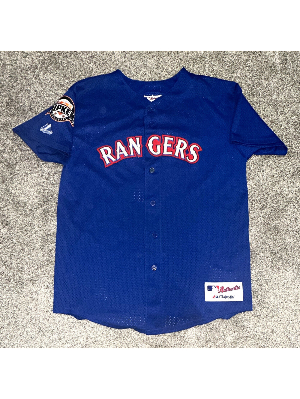 Majestic Texas Rangers MLB Blue Baseball Jersey, Size Youth XL, Cal Ripken Patch
